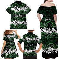 Personalised Cook Islands Mitiaro Family Matching Off Shoulder Maxi Dress and Hawaiian Shirt Tiare Maori Polynesian Waves Tattoo