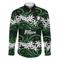 Personalised Cook Islands Mitiaro Family Matching Off Shoulder Maxi Dress and Hawaiian Shirt Tiare Maori Polynesian Waves Tattoo