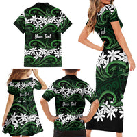 Personalised Cook Islands Mitiaro Family Matching Short Sleeve Bodycon Dress and Hawaiian Shirt Tiare Maori Polynesian Waves Tattoo LT14 - Polynesian Pride