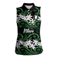 Personalised Cook Islands Mitiaro Women Sleeveless Polo Shirt Tiare Maori Polynesian Waves Tattoo LT14 Female Green - Polynesian Pride