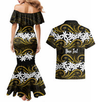 Personalised Cook Islands Manihiki Couples Matching Mermaid Dress and Hawaiian Shirt Tiare Maori Polynesian Waves Tattoo