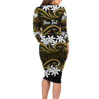 Personalised Cook Islands Manihiki Family Matching Long Sleeve Bodycon Dress and Hawaiian Shirt Tiare Maori Polynesian Waves Tattoo LT14 - Polynesian Pride