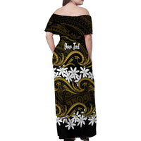 Personalised Cook Islands Manihiki Family Matching Off Shoulder Maxi Dress and Hawaiian Shirt Tiare Maori Polynesian Waves Tattoo LT14 - Polynesian Pride