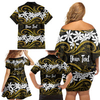Personalised Cook Islands Manihiki Family Matching Off Shoulder Short Dress and Hawaiian Shirt Tiare Maori Polynesian Waves Tattoo LT14 - Polynesian Pride