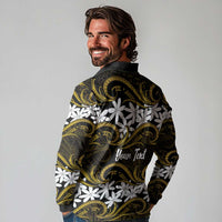 Personalised Cook Islands Manihiki Long Sleeve Polo Shirt Tiare Maori Polynesian Waves Tattoo