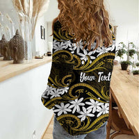 Personalised Cook Islands Manihiki Women Casual Shirt Tiare Maori Polynesian Waves Tattoo LT14 - Polynesian Pride