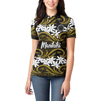 Personalised Cook Islands Manihiki Women Polo Shirt Tiare Maori Polynesian Waves Tattoo LT14 - Polynesian Pride