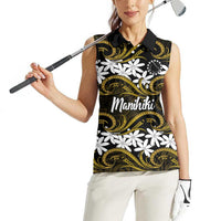 Personalised Cook Islands Manihiki Women Sleeveless Polo Shirt Tiare Maori Polynesian Waves Tattoo LT14 - Polynesian Pride