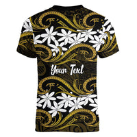 Personalised Cook Islands Manihiki Women V-Neck T-Shirt Tiare Maori Polynesian Waves Tattoo LT14 - Polynesian Pride