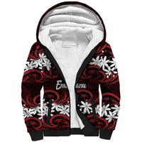 Personalised Cook Islands Atiu Enuamanu Sherpa Hoodie Tiare Maori Polynesian Waves Tattoo LT14 Unisex Red - Polynesian Pride