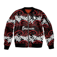 Personalised Cook Islands Atiu Enuamanu Sleeve Zip Bomber Jacket Tiare Maori Polynesian Waves Tattoo