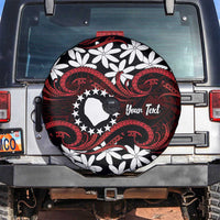 Personalised Cook Islands Atiu Enuamanu Spare Tire Cover Tiare Maori Polynesian Waves Tattoo LT14 Red - Polynesian Pride