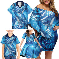 New Zealand Humpback Whale Matariki Family Matching Off Shoulder Short Dress and Hawaiian Shirt Maori New Year Taniko Niho Taniwha LT14 - Polynesian Pride
