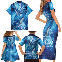 New Zealand Humpback Whale Matariki Family Matching Short Sleeve Bodycon Dress and Hawaiian Shirt Maori New Year Taniko Niho Taniwha LT14 - Polynesian Pride