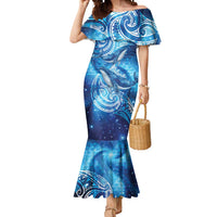 New Zealand Humpback Whale Matariki Mermaid Dress Maori New Year Taniko Niho Taniwha LT14 Women Blue - Polynesian Pride