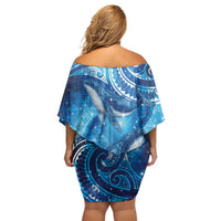 New Zealand Humpback Whale Matariki Off Shoulder Short Dress Maori New Year Taniko Niho Taniwha LT14 - Polynesian Pride