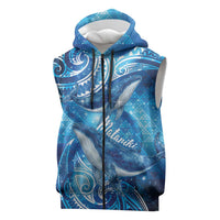 New Zealand Humpback Whale Matariki Sleeveless Zip Hoodie Maori New Year Taniko Niho Taniwha LT14 Blue - Polynesian Pride