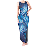 New Zealand Humpback Whale Matariki Tank Maxi Dress Maori New Year Taniko Niho Taniwha LT14 Women Blue - Polynesian Pride