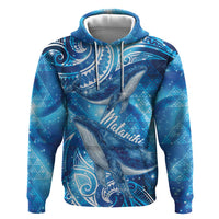 New Zealand Humpback Whale Matariki Zip Hoodie Maori New Year Taniko Niho Taniwha LT14 Pullover Hoodie Blue - Polynesian Pride