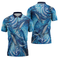 New Zealand Humpback Whale Matariki Zipper Polo Shirt Maori New Year Taniko Niho Taniwha LT14 - Polynesian Pride