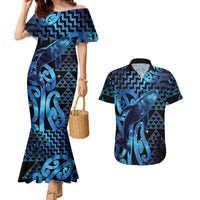 Humpback Whale Matariki New Zealand Couples Matching Mermaid Dress and Hawaiian Shirt NZ Maori Paikea Poutama Luxury Blue LT14 Blue - Polynesian Pride