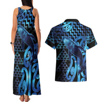 Humpback Whale Matariki New Zealand Couples Matching Tank Maxi Dress and Hawaiian Shirt NZ Maori Paikea Poutama Luxury Blue LT14 - Polynesian Pride