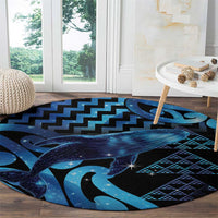 Humpback Whale Matariki New Zealand Round Carpet NZ Maori Paikea Poutama Luxury Blue LT14 - Polynesian Pride