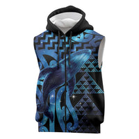 Humpback Whale Matariki New Zealand Sleeveless Zip Hoodie NZ Maori Paikea Poutama Luxury Blue