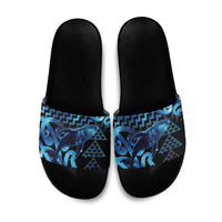 Humpback Whale Matariki New Zealand Slide Sandals NZ Maori Paikea Poutama Luxury Blue LT14 Blue - Polynesian Pride