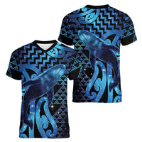 Humpback Whale Matariki New Zealand Women V-Neck T-Shirt NZ Maori Paikea Poutama Luxury Blue