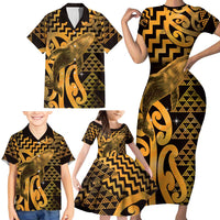 Humpback Whale Matariki New Zealand Family Matching Short Sleeve Bodycon Dress and Hawaiian Shirt NZ Maori Paikea Poutama Luxury Gold LT14 - Polynesian Pride