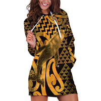 Humpback Whale Matariki New Zealand Hoodie Dress NZ Maori Paikea Poutama Luxury Gold LT14 Gold - Polynesian Pride