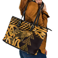 Humpback Whale Matariki New Zealand Leather Tote Bag NZ Maori Paikea Poutama Luxury Gold LT14 - Polynesian Pride