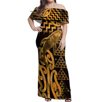 Humpback Whale Matariki New Zealand Off Shoulder Maxi Dress NZ Maori Paikea Poutama Luxury Gold LT14 Women Gold - Polynesian Pride
