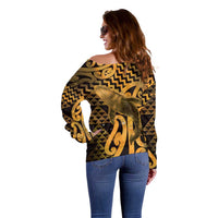 Humpback Whale Matariki New Zealand Off Shoulder Sweater NZ Maori Paikea Poutama Luxury Gold LT14 - Polynesian Pride