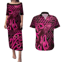 Humpback Whale Matariki New Zealand Couples Matching Puletasi and Hawaiian Shirt NZ Maori Paikea Poutama Luxury Pink