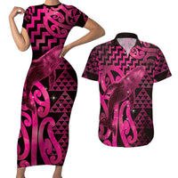 Humpback Whale Matariki New Zealand Couples Matching Short Sleeve Bodycon Dress and Hawaiian Shirt NZ Maori Paikea Poutama Luxury Pink LT14 Pink - Polynesian Pride