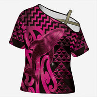 Humpback Whale Matariki New Zealand Cross Shoulder Shirt NZ Maori Paikea Poutama Luxury Pink LT14 Female Pink - Polynesian Pride