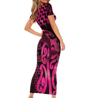 Humpback Whale Matariki New Zealand Family Matching Short Sleeve Bodycon Dress and Hawaiian Shirt NZ Maori Paikea Poutama Luxury Pink LT14 - Polynesian Pride