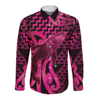 Humpback Whale Matariki New Zealand Long Sleeve Button Shirt NZ Maori Paikea Poutama Luxury Pink LT14 Unisex Pink - Polynesian Pride