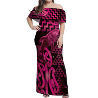Humpback Whale Matariki New Zealand Off Shoulder Maxi Dress NZ Maori Paikea Poutama Luxury Pink LT14 Women Pink - Polynesian Pride