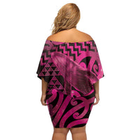 Humpback Whale Matariki New Zealand Off Shoulder Short Dress NZ Maori Paikea Poutama Luxury Pink LT14 - Polynesian Pride