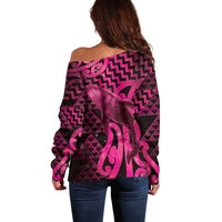 Humpback Whale Matariki New Zealand Off Shoulder Sweater NZ Maori Paikea Poutama Luxury Pink LT14 - Polynesian Pride