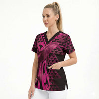 Humpback Whale Matariki New Zealand Scrub Top NZ Maori Paikea Poutama Luxury Pink LT14 - Polynesian Pride