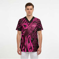 Humpback Whale Matariki New Zealand Scrub Top NZ Maori Paikea Poutama Luxury Pink LT14 - Polynesian Pride