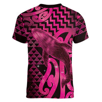 Humpback Whale Matariki New Zealand Women V-Neck T-Shirt NZ Maori Paikea Poutama Luxury Pink LT14 - Polynesian Pride