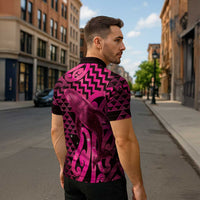 Humpback Whale Matariki New Zealand Zipper Polo Shirt NZ Maori Paikea Poutama Luxury Pink