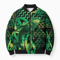 Humpback Whale Matariki New Zealand Bomber Puffer Jacket NZ Maori Paikea Poutama Luxury Green LT14 Unisex Green - Polynesian Pride