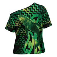 Humpback Whale Matariki New Zealand Cross Shoulder Shirt NZ Maori Paikea Poutama Luxury Green LT14 - Polynesian Pride