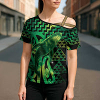 Humpback Whale Matariki New Zealand Cross Shoulder Shirt NZ Maori Paikea Poutama Luxury Green LT14 - Polynesian Pride